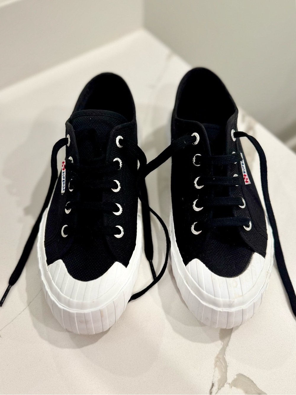 Superga 2630 Cotu Classic Platform Sneakers — Black/White, Size EU 37 / US W 6.5